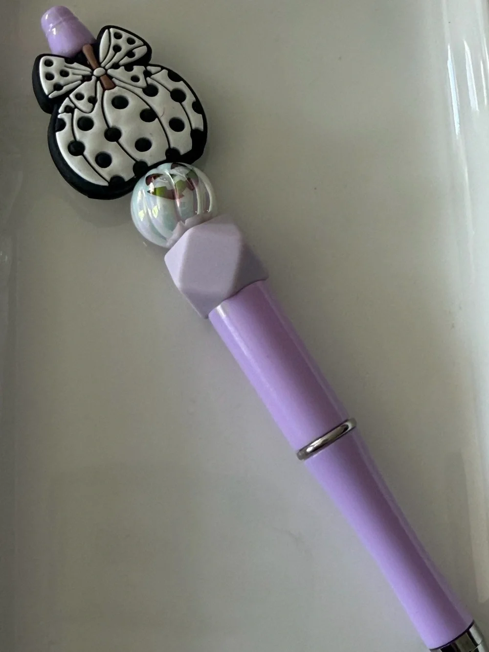 Lavender Polka Dot Pumpkin Bow Decorative Pen